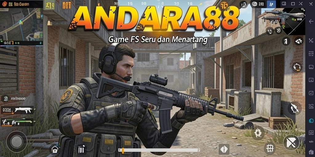 Screenshot gameplay ANDARA88 menampilkan aksi seru di medan perang FPS.
