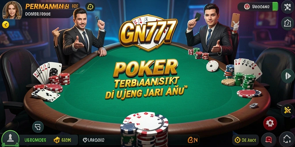 Tampilan screenshot utama GN777 yang menunjukkan gameplay poker yang seru dan menegangkan.