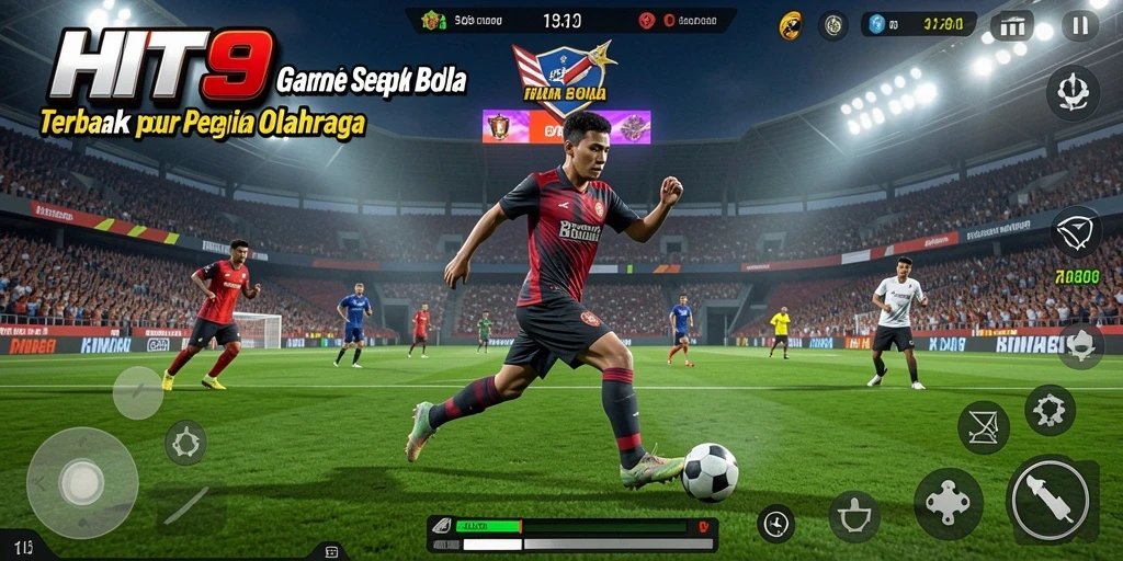 Screenshot HIT9 menampilkan aksi seru dalam pertandingan sepak bola.