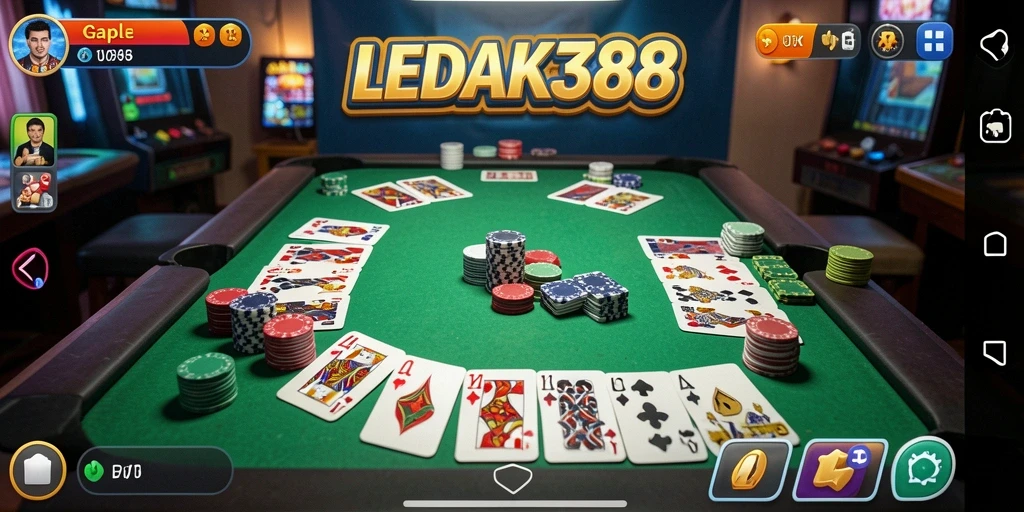 Tampilan gameplay seru di LEDAK388 dengan suasana Gaple yang menantang.