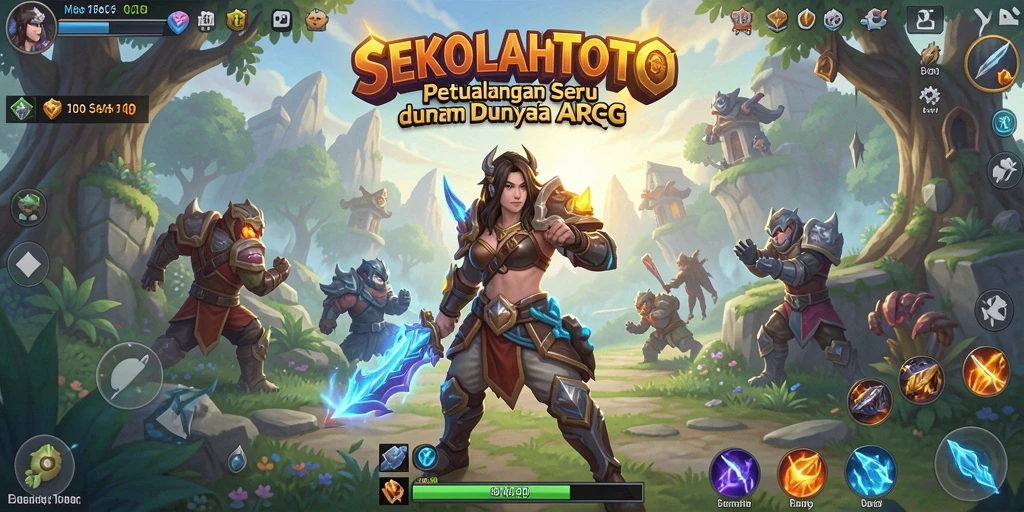 Tampilan pertarungan epik dalam game ARPG SEKOLAHTOTO.