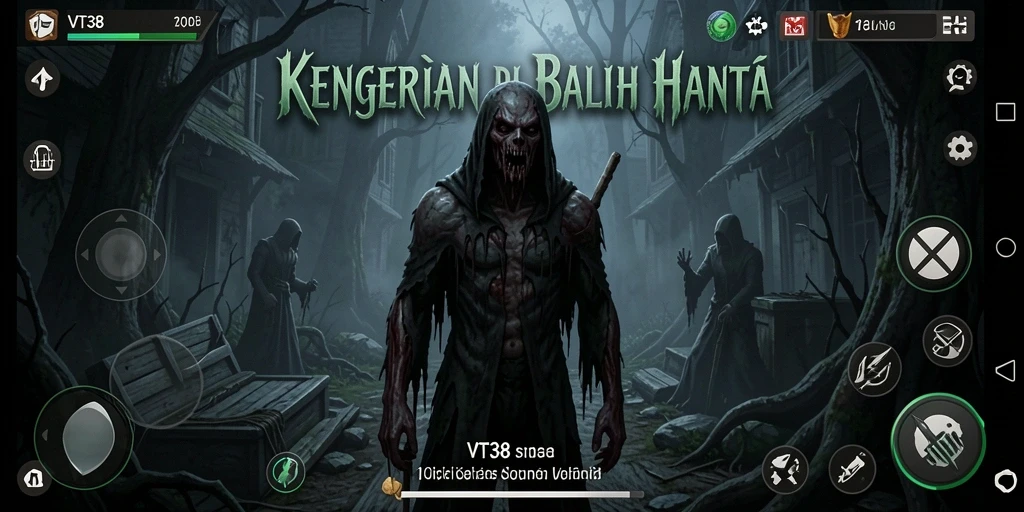 Tampilkan gameplay menegangkan dan suasana rumah berhantu.