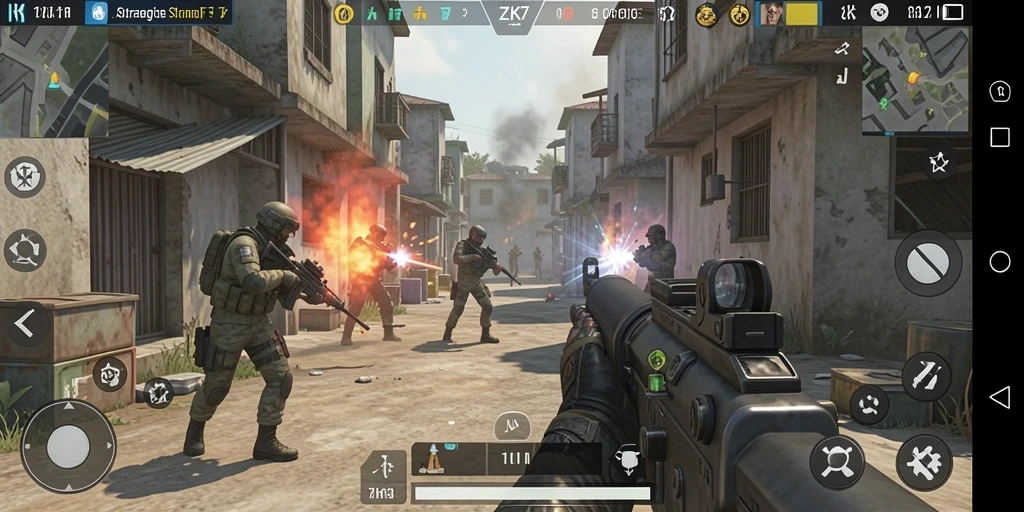 Tampilan gameplay menarik dari ZK7 dalam aksi tembak-menembak FPS.